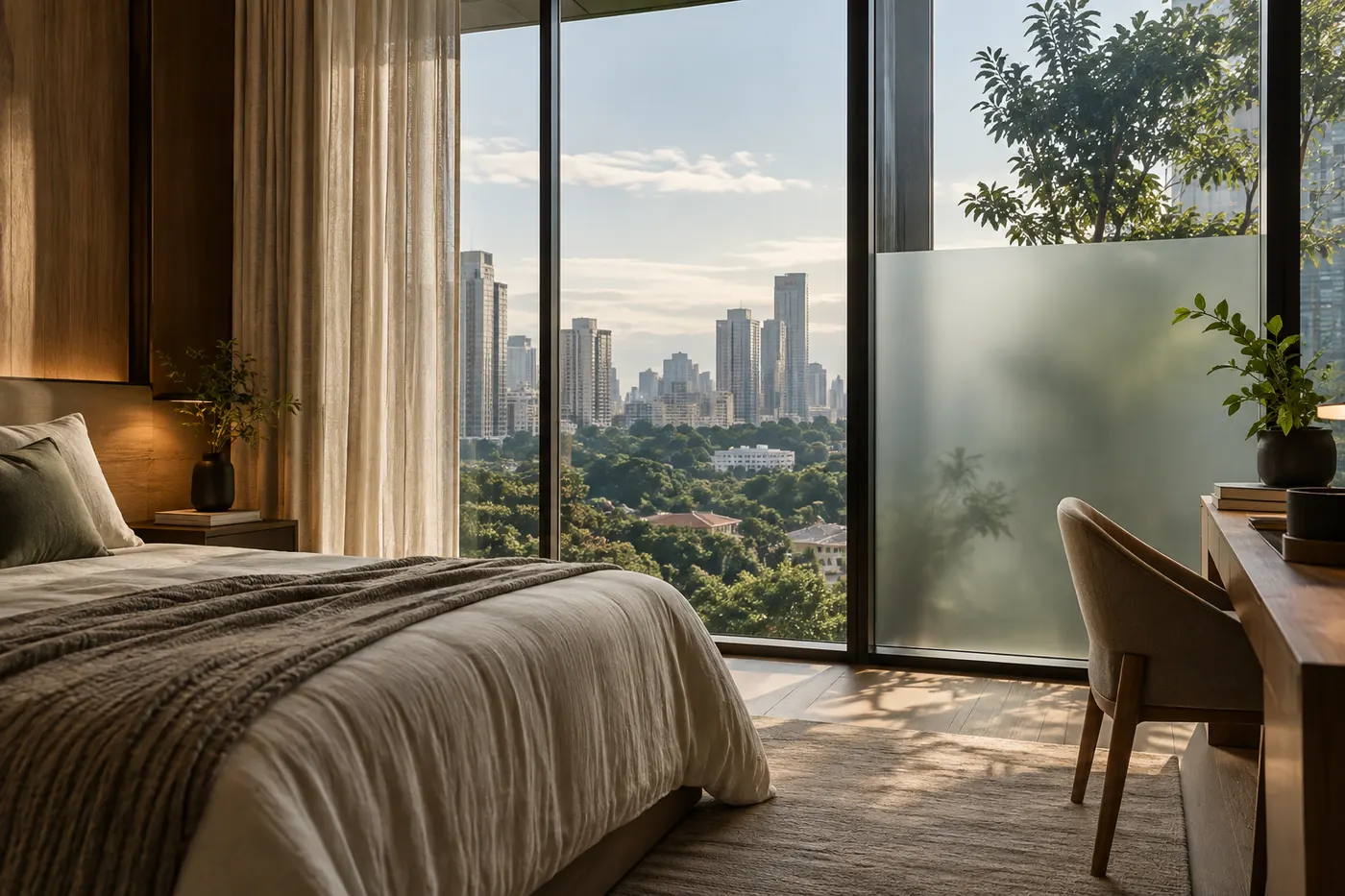 Illustrative residential privacy glazing that retains natural light